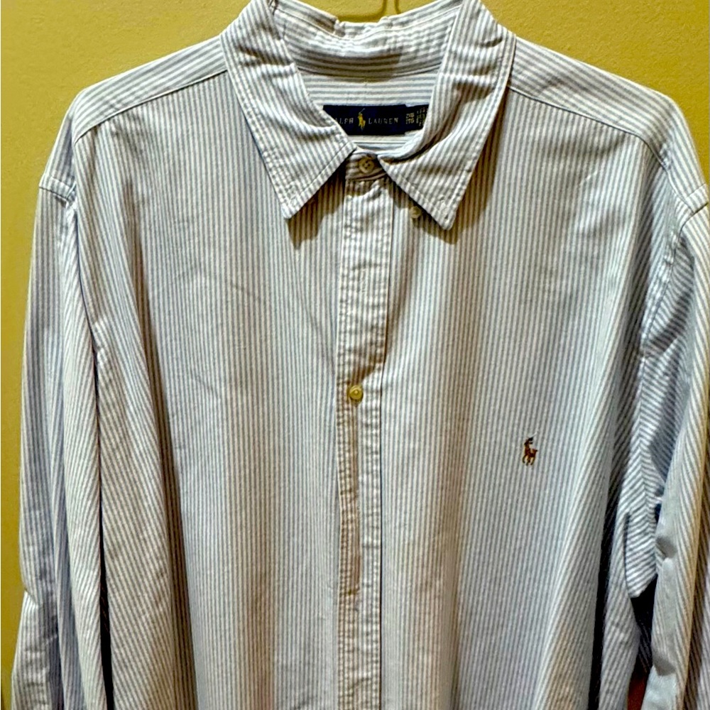 Ralph Lauren Button Down Oxford Cloth pinstripe Shirt 2XB/2TG Blue/White Stripe